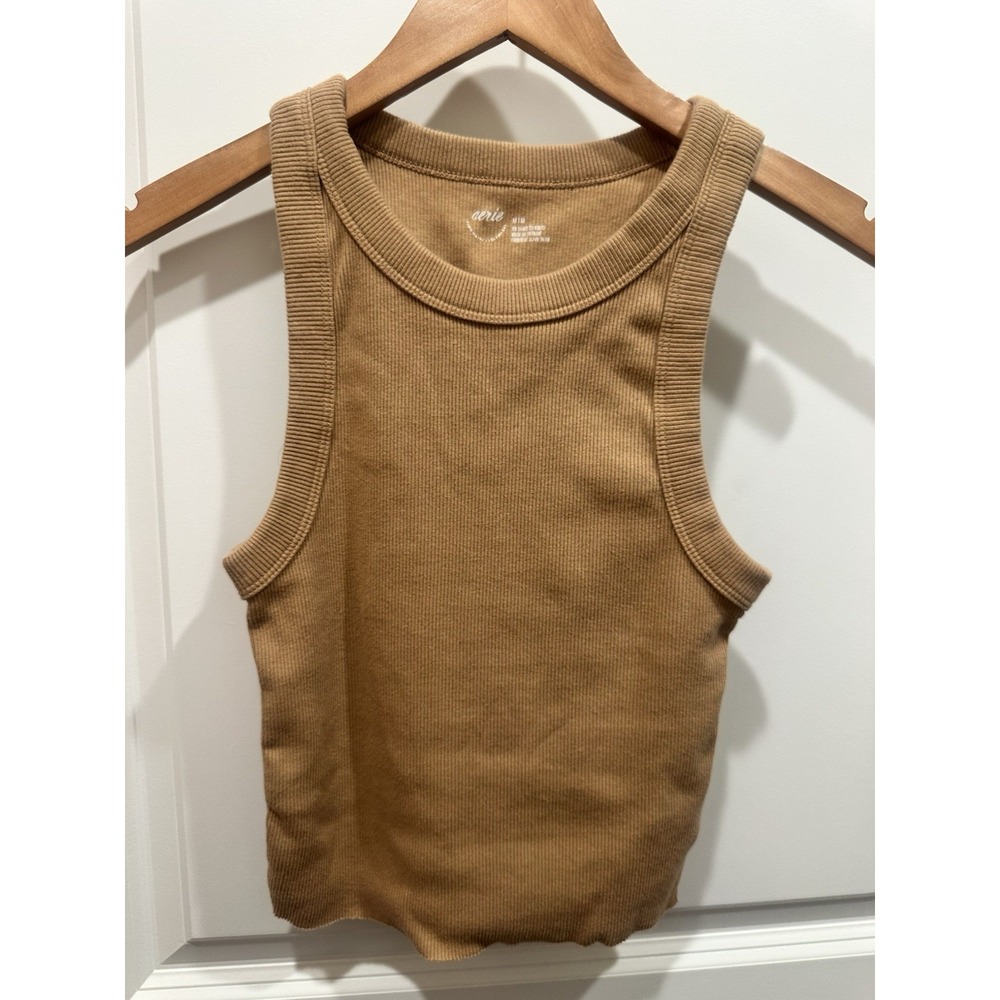 Aerie Rubbed Cropped Tan Tank Medium